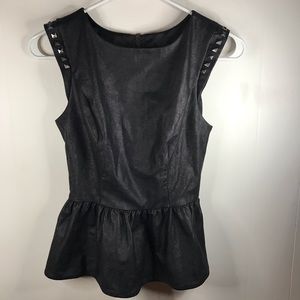 Guess Faux Leather/Suede Peplum Studded Top
